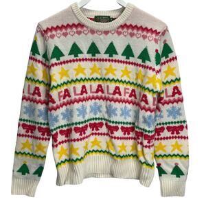 Lubot Ugly Christmas Sweater Womens Size M White Fa La La Striped Snowflakes